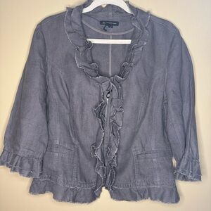 INC International Concepts Womens Shirt Blue 100% Linen Ruffled Size L